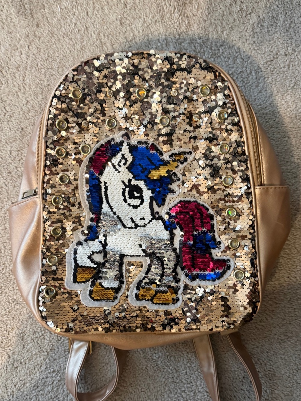 Gold Sequin Unicorn Light Up Backpack